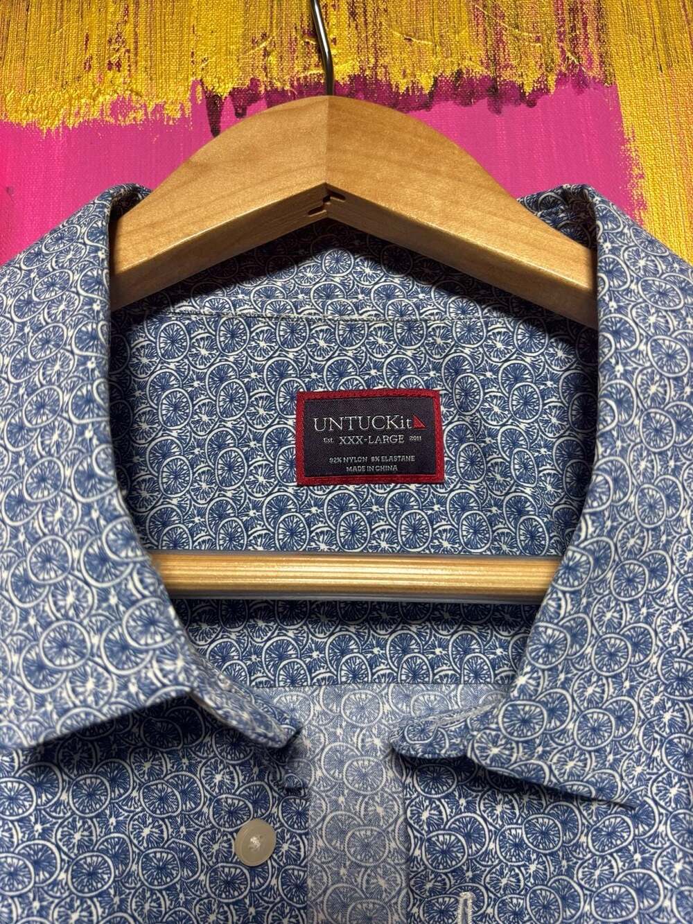 UNTUCKit Mondello-SS Blue Citrus Print Short-Sleeve Button-Up Shirt, Size XXXL